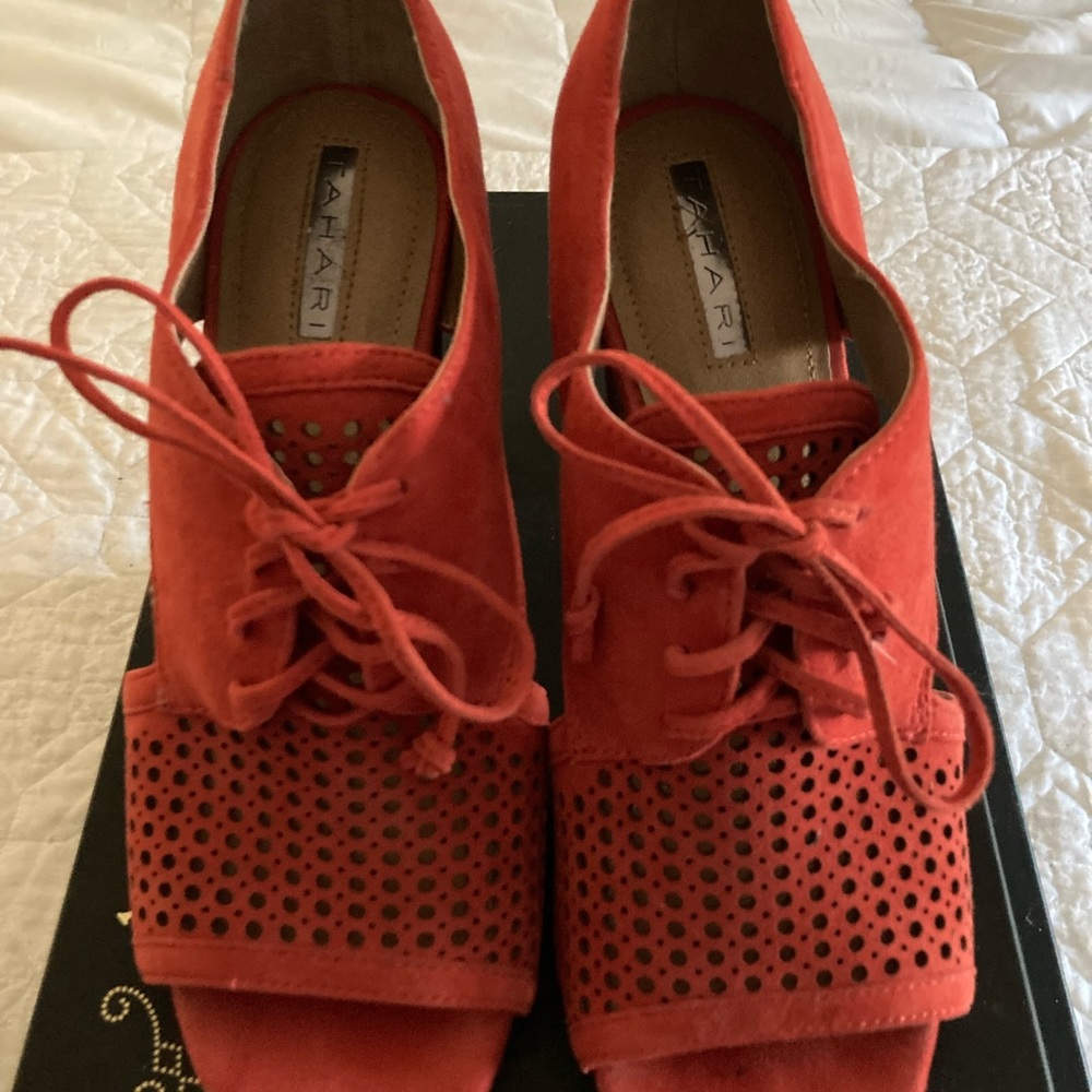 Tahari Coral Suede Lace Up Open Toe Sandals